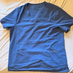 Figs Ciel Blue Scrub Top V-Neck Short Sleeve